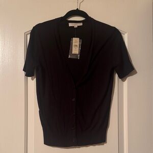 LOFT Black Button-Up Short Sleeve cardigan